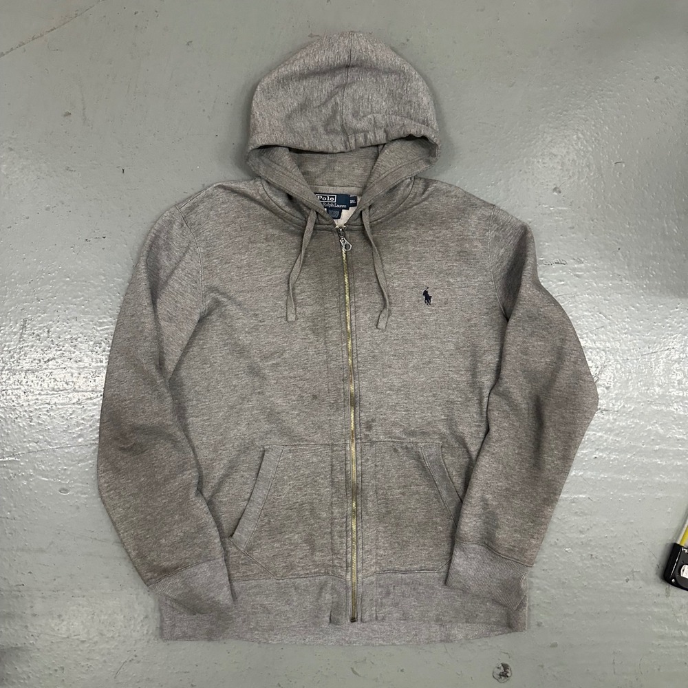 Polo Ralph Lauren Mens Hoodie XXL Gray Preowned Full Zip Stains